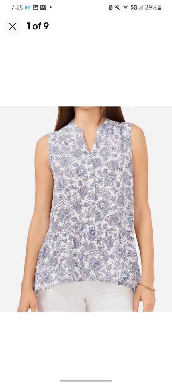 Vince Camuto Printed Button Down Blouse - Ultra White - Floral Print Size M B16